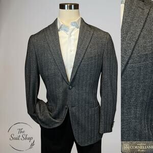 Corneliani 40R Black Gray Houndstooth Unconstructed Weekender Blazer Sport Coat